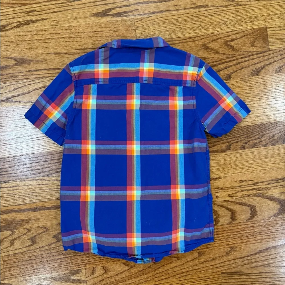 Gymboree Blue and Orange Plaid Button Down Shirt (S 5-6)